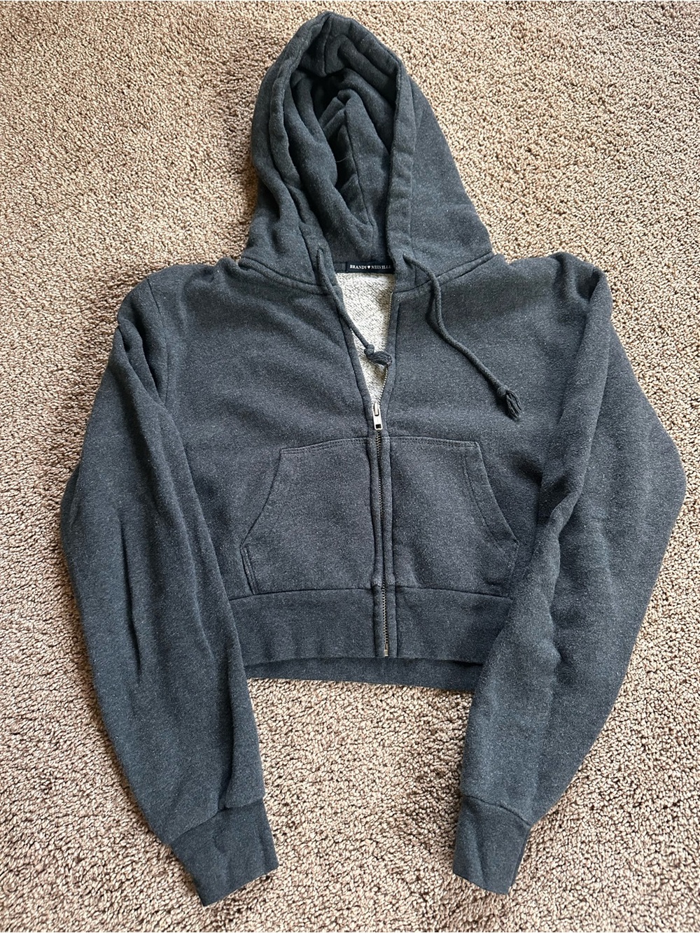 Brandy Melville Dark Gray Cropped Zip Hoodie